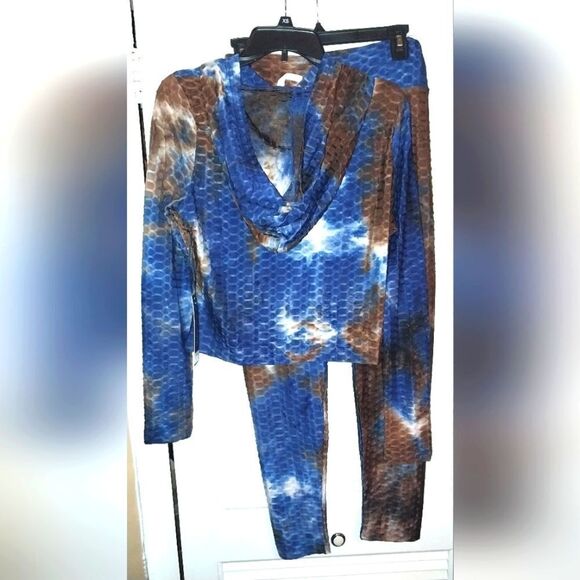 Women's Honeycomb Bubble Texture Tie Dye Butt Lift Activewear Sweatsuit Hooded M - Picture 10 of 10